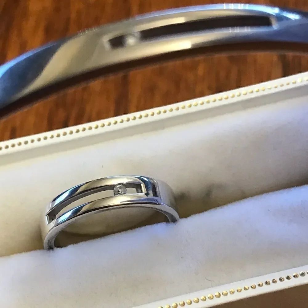 925 Sterling & Diamonds Solid Matching Bangle & Ring Set - Picture 7 of 11